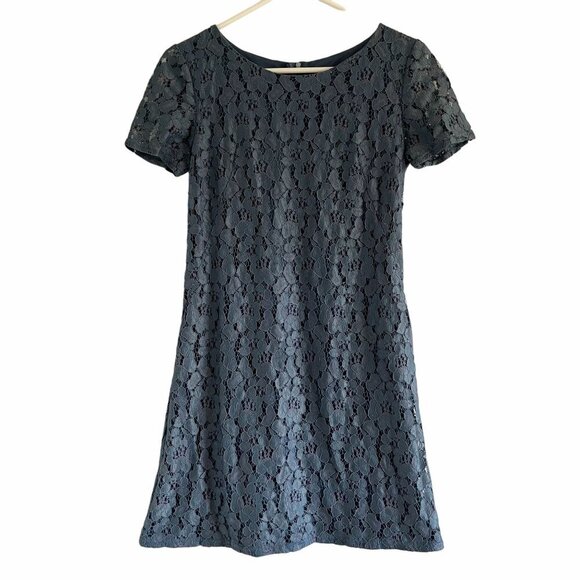 Jo Borkett Lace Short Sleeve Mini Dress Floral Design Fully Lined Blue Size 10 - Picture 1 of 9